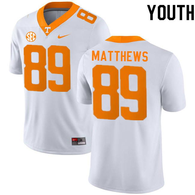 Youth #89 Mike Matthews Tennessee Volunteers College Football Jerseys Stitched-White